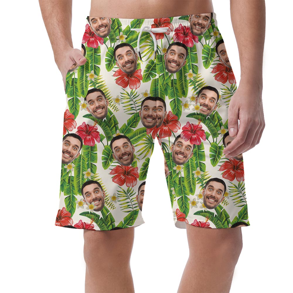 Funny Men's Banana Leaf Tropical Shorts With Face - variant image 1