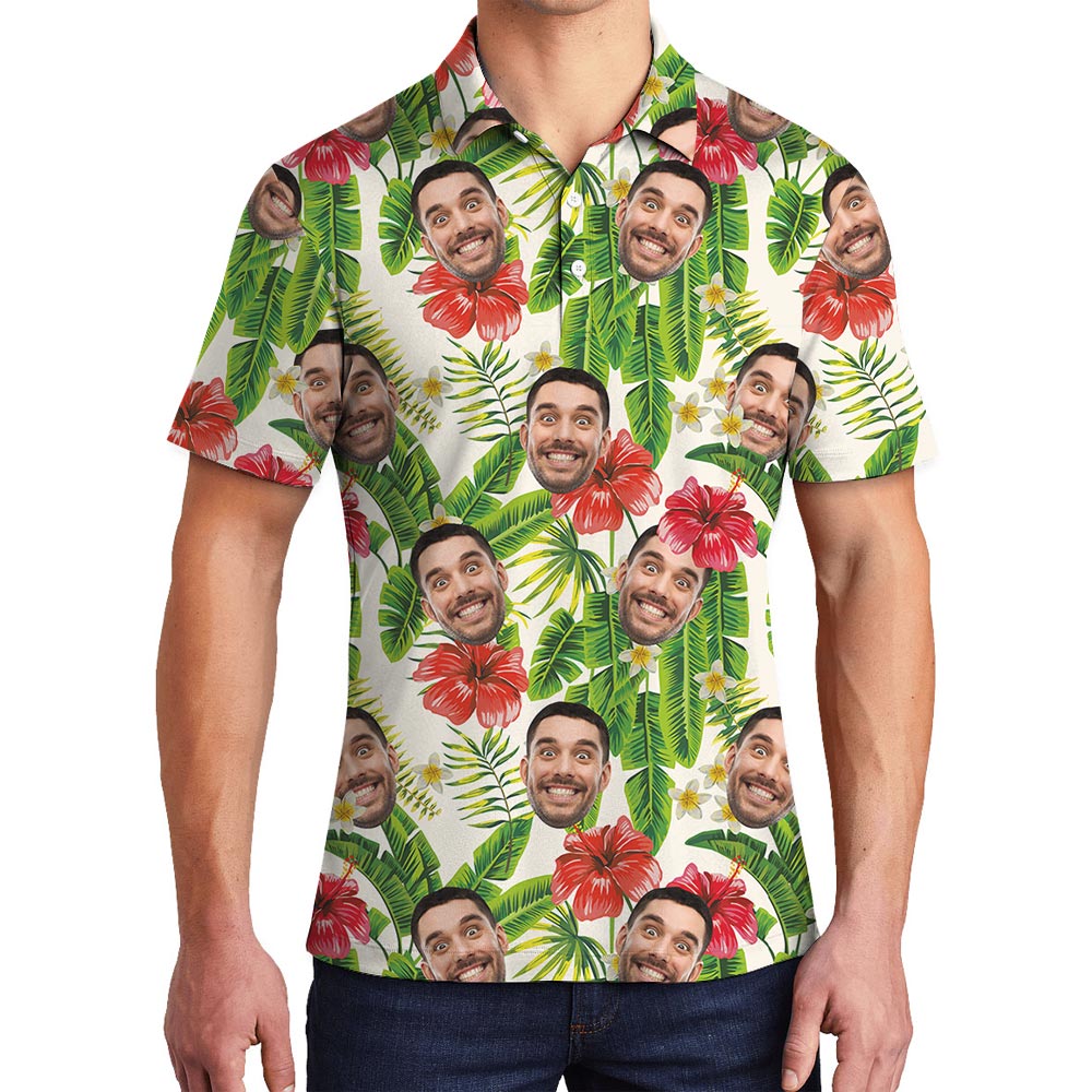 Personalized Men's Tropical Polo Golf Shirt With Faces - variant image 1
