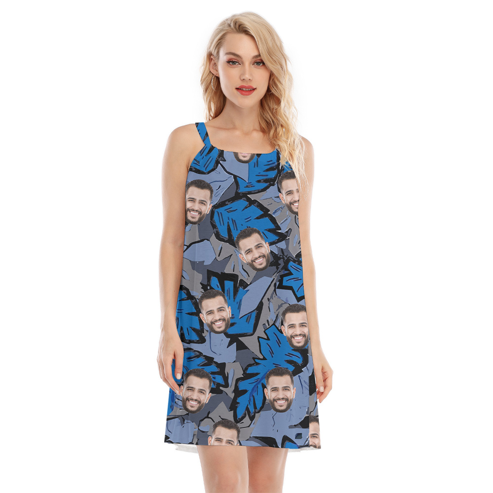 Tropical Blue Leave Custom Face Cami Dress - variant image 1