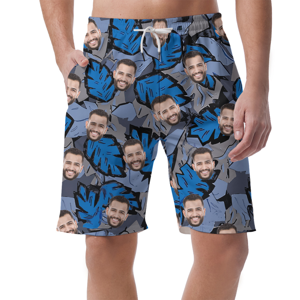 Custom Multiple Face Tropical Blue Men's Beach Shorts - variant image 1