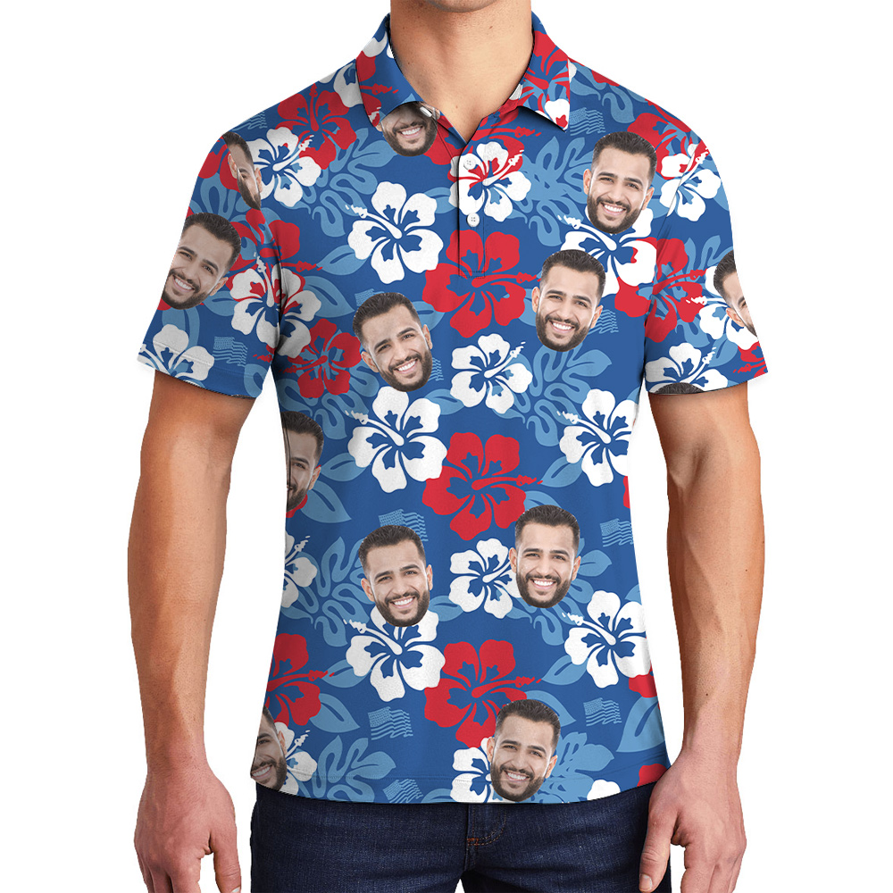 Custom Multiple Hibiscus Blue Men's Polo Shirt - variant image 1