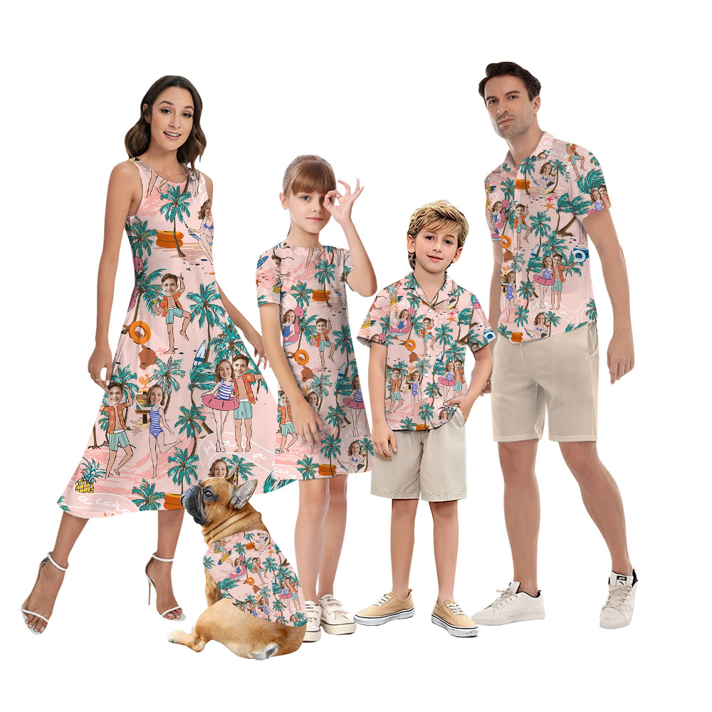 Matching Family Shirt And Dress With Beach Themed And 2 Faces - variant image 1