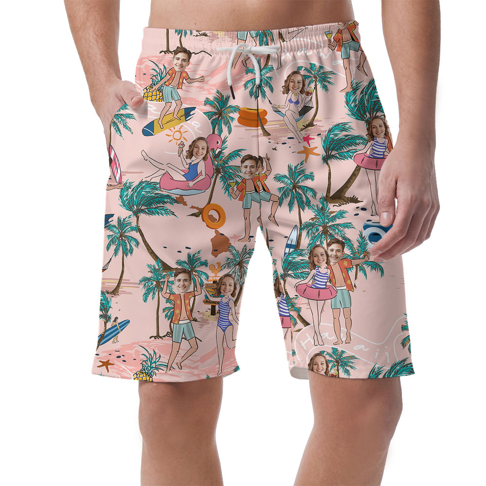 Personalized Men's Beach Shorts With Couple Faces - variant image 1