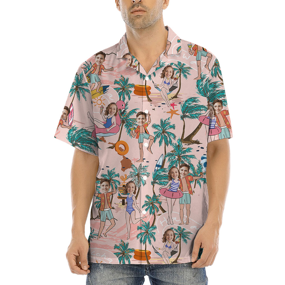 Custom 2 Faces Beach Hawaiian Shirt For Couples - variant image 1