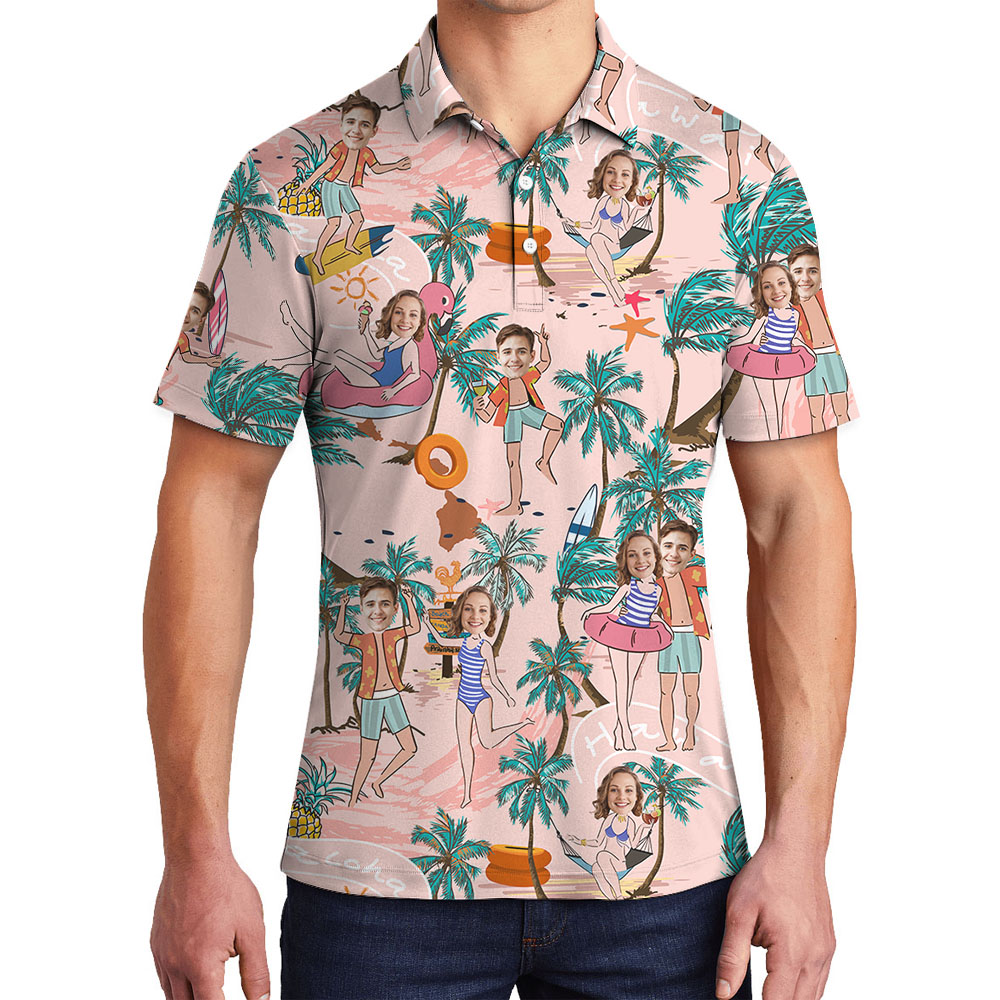Personalized Beach Polo Shirt With Couple Faces - variant image 1