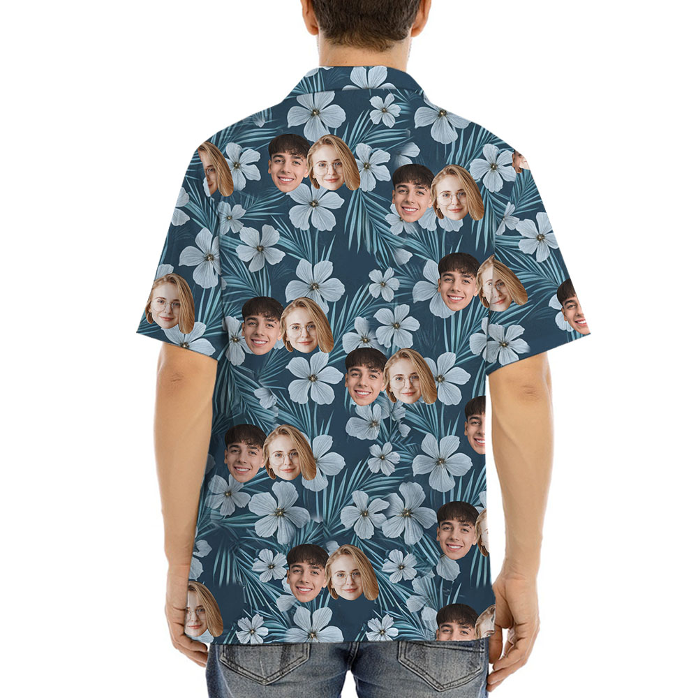 Floral Navy Custom Hawaiian Shirt With 1-5 Faces