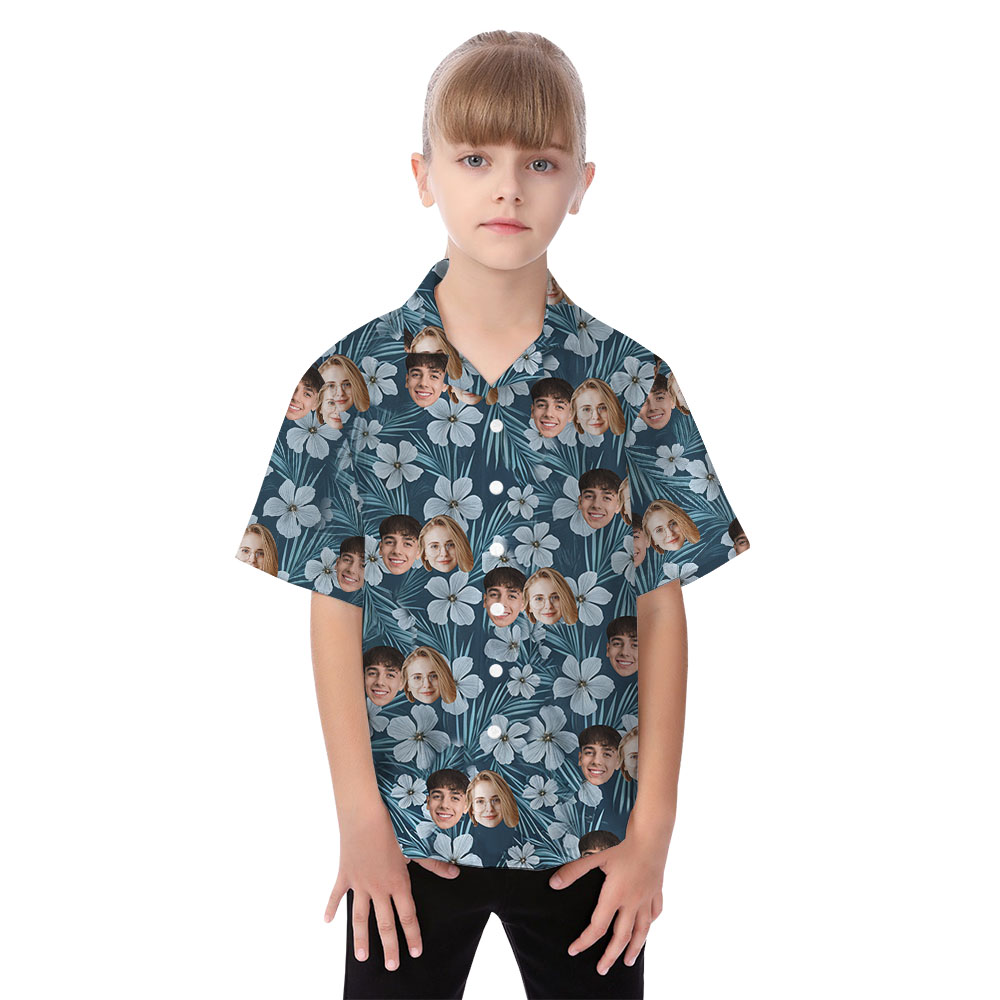 Custom 1-5 Faces Floral Navy Matching Shirt And Dress For Family