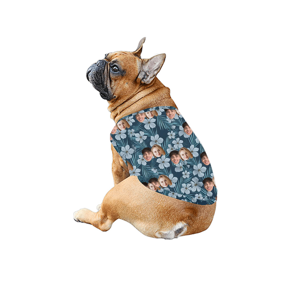 Custom 1-5 Faces Floral Navy Matching Shirt And Dress For Family