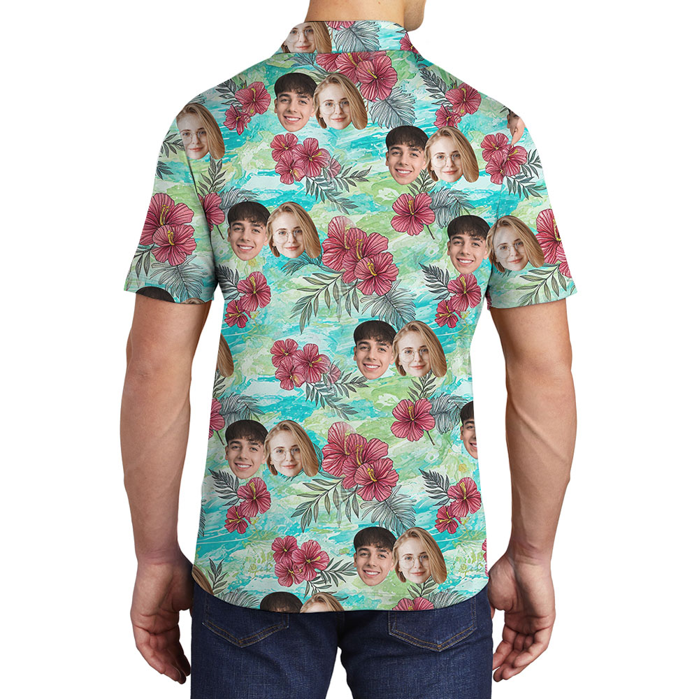 Custom Face Men's Polo Shirt With Vintage Blooms