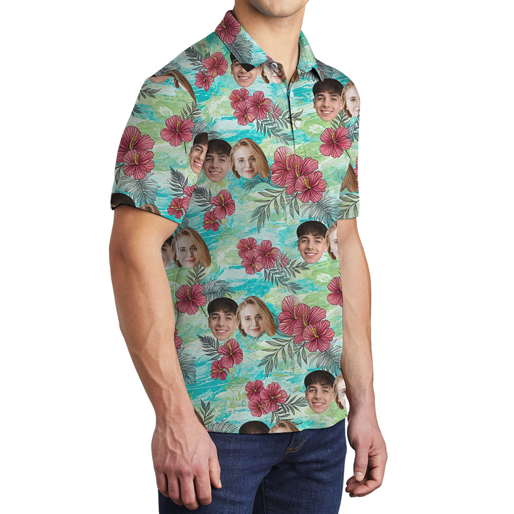 Custom Face Men's Polo Shirt With Vintage Blooms
