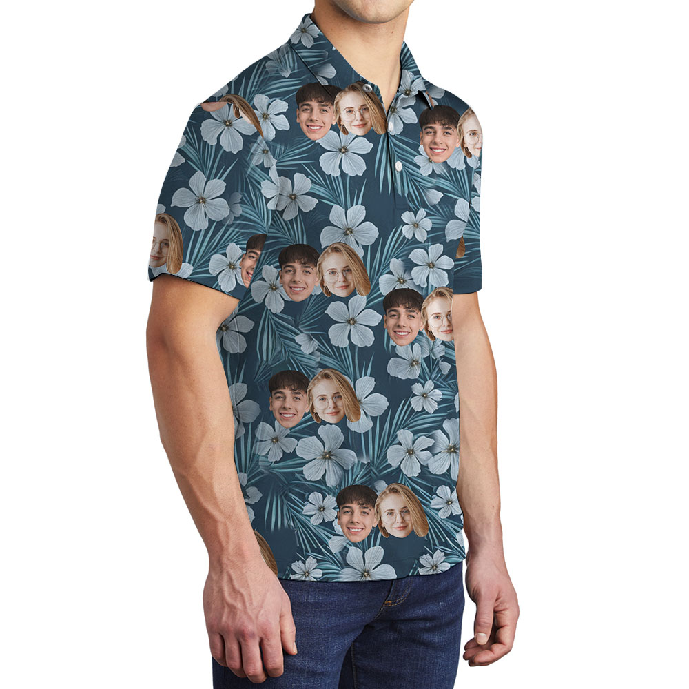 Custom 1-5 Faces Floral Navy Golf Shirt