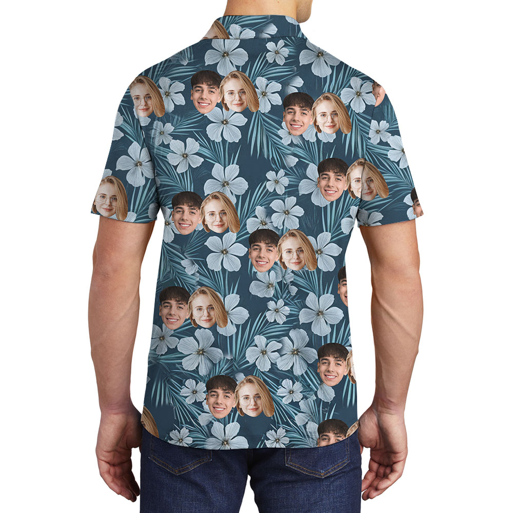 Custom 1-5 Faces Floral Navy Golf Shirt