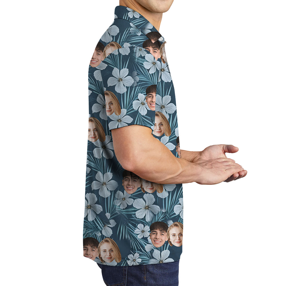 Custom 1-5 Faces Floral Navy Golf Shirt