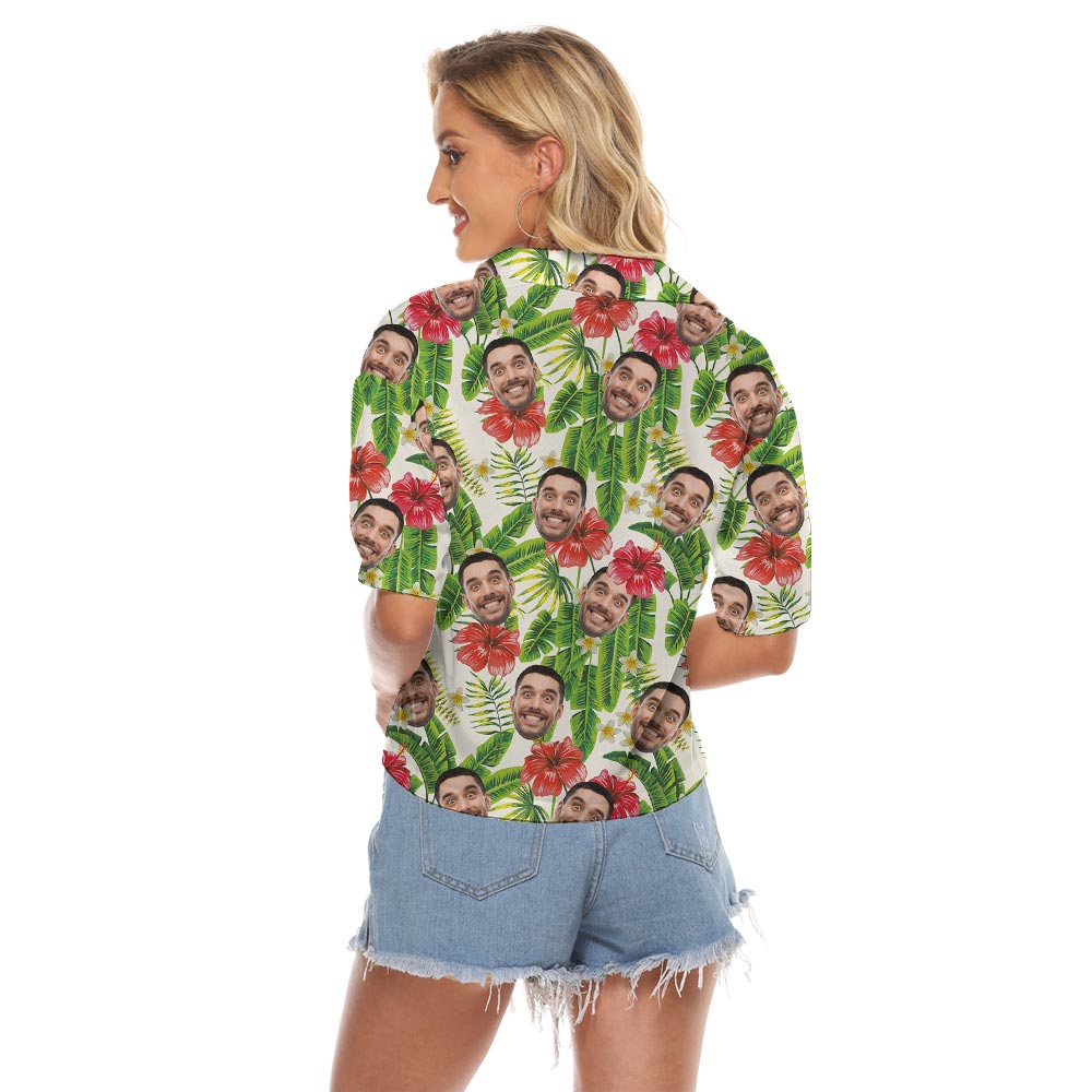 Custom Face Cropped Tropical Banana Leaf Shirt For Women