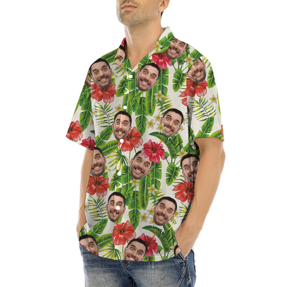 Custom 1-4 Faces Men Tropical Shirt Banana Leaf