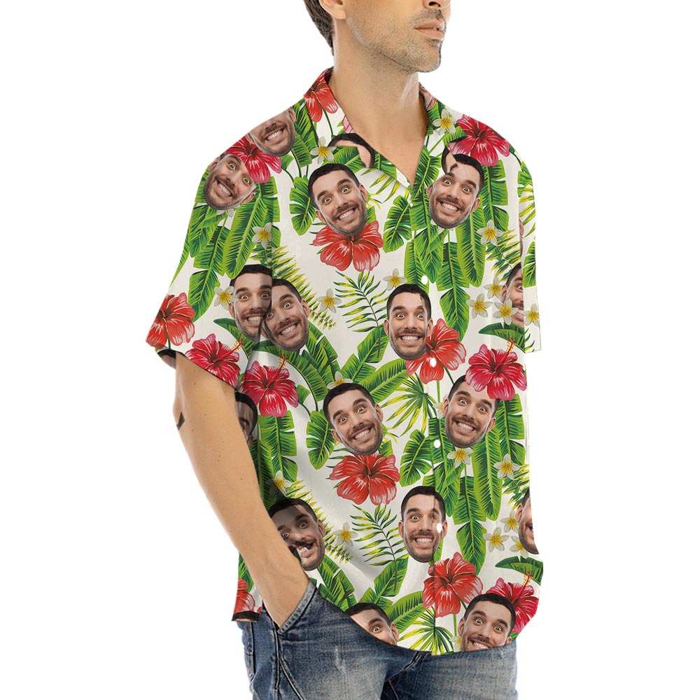 Custom 1-4 Faces Men Tropical Shirt Banana Leaf