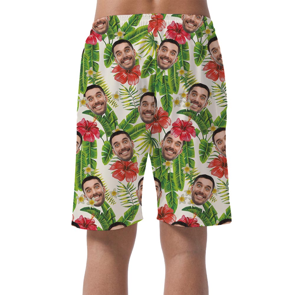 Funny Men's Banana Leaf Tropical Shorts With Face