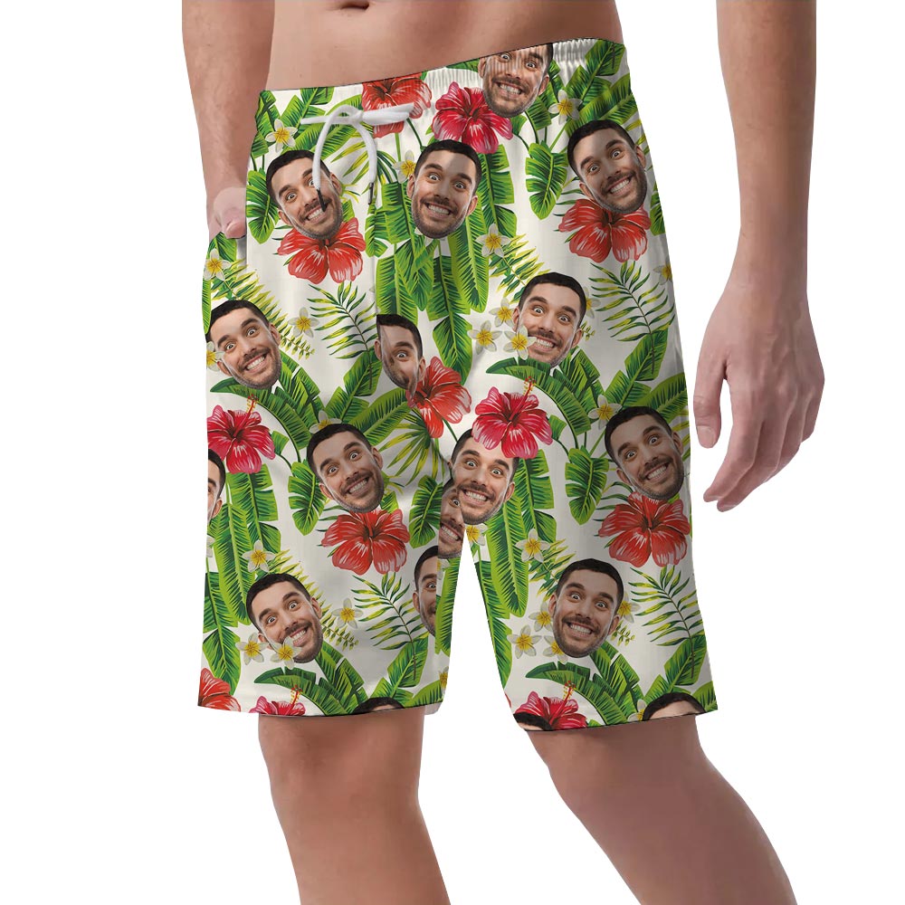 Funny Men's Banana Leaf Tropical Shorts With Face