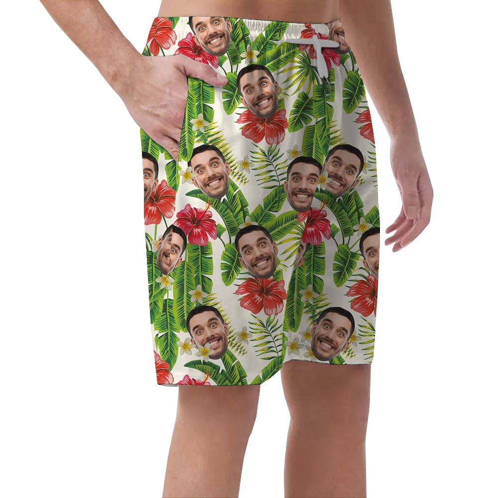 Funny Men's Banana Leaf Tropical Shorts With Face