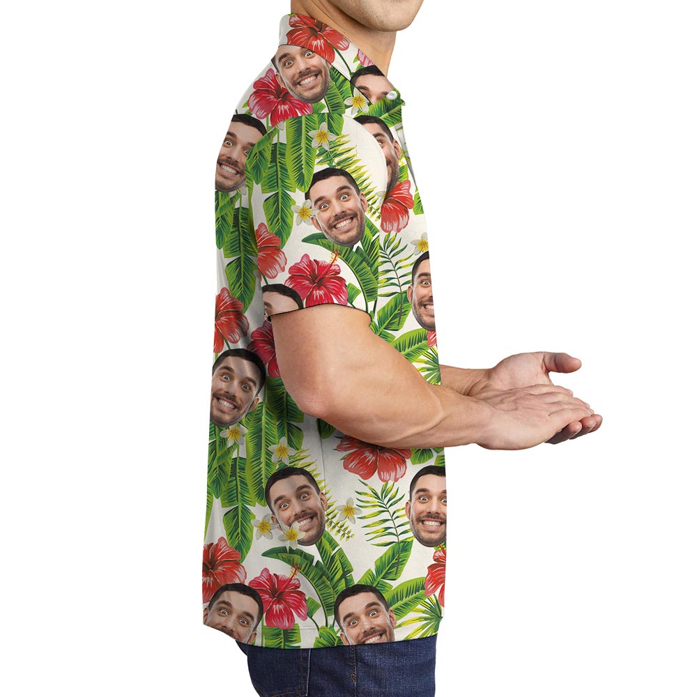 Personalized Men's Tropical Polo Golf Shirt With Faces