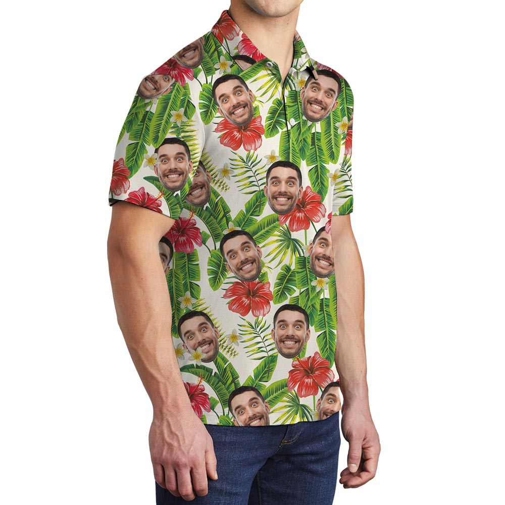 Personalized Men's Tropical Polo Golf Shirt With Faces