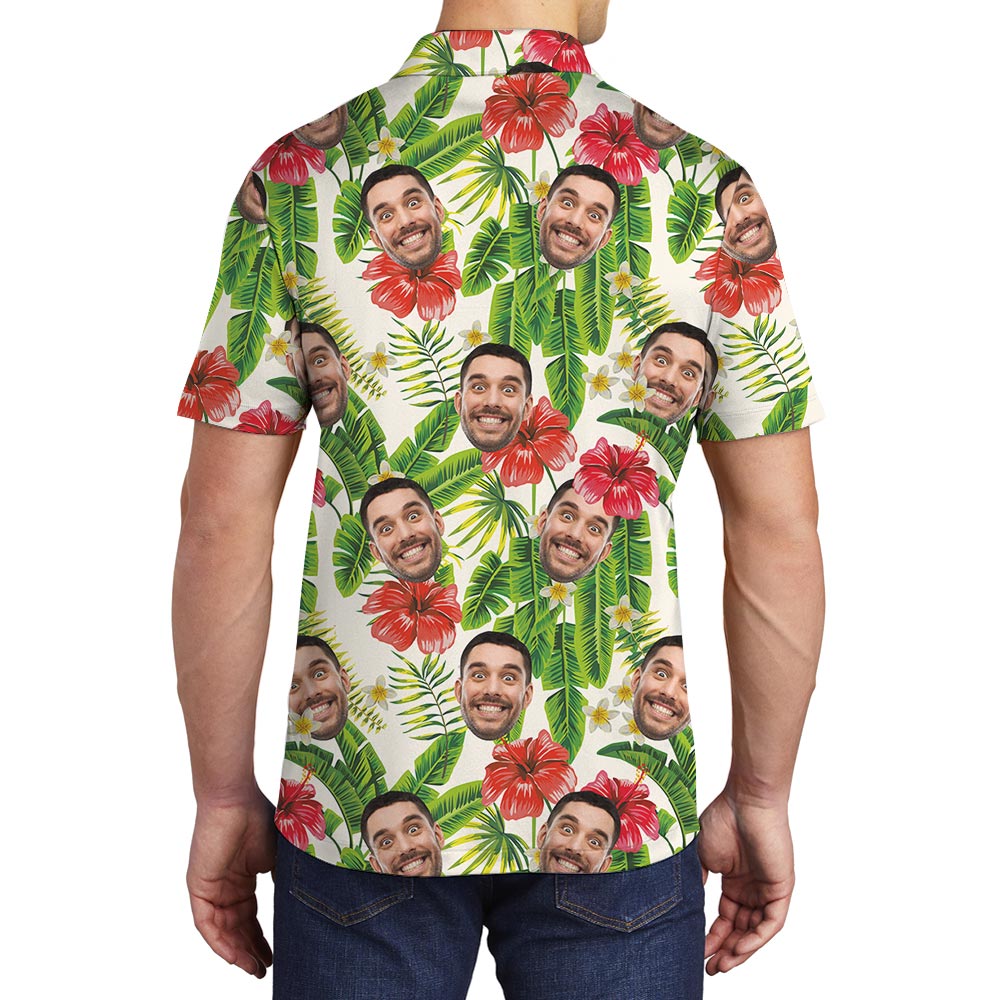 Personalized Men's Tropical Polo Golf Shirt With Faces