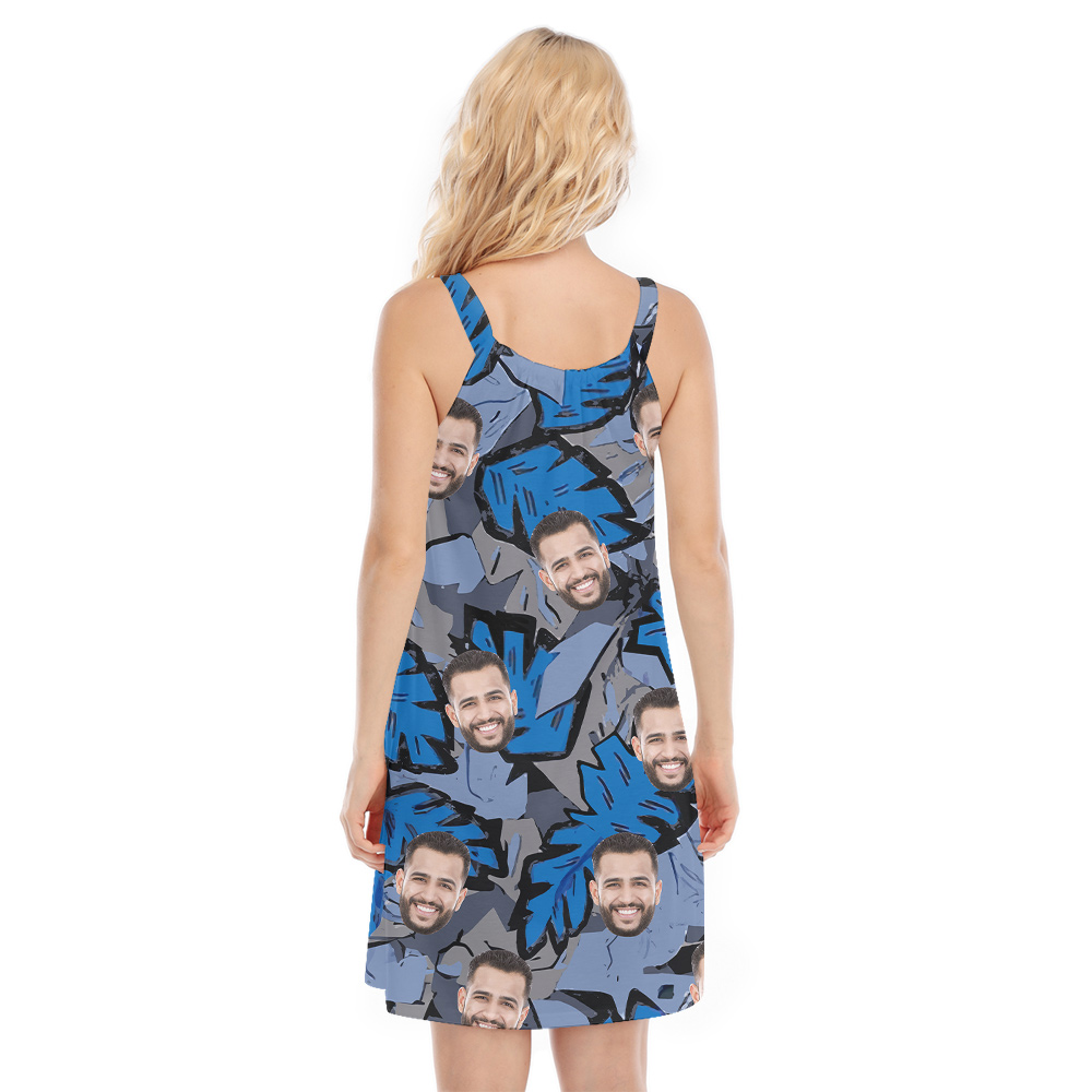 Tropical Blue Leave Custom Face Cami Dress