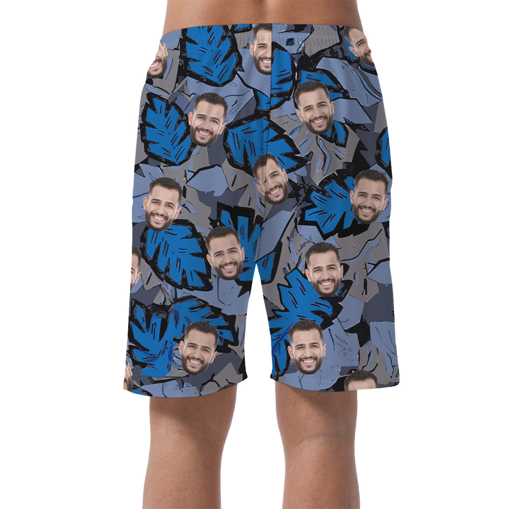 Custom Multiple Face Tropical Blue Men's Beach Shorts