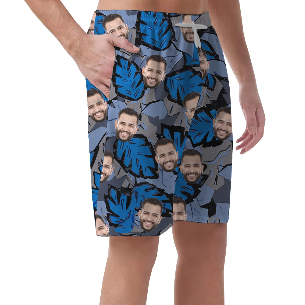 Custom Multiple Face Tropical Blue Men's Beach Shorts