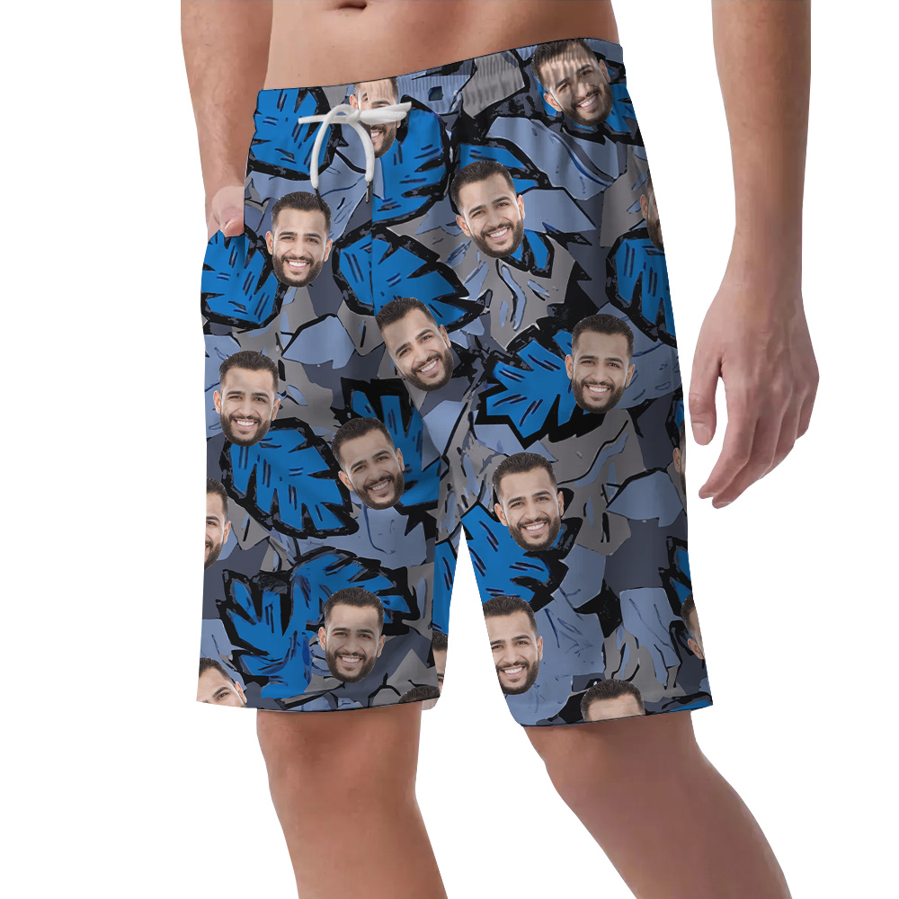 Custom Multiple Face Tropical Blue Men's Beach Shorts