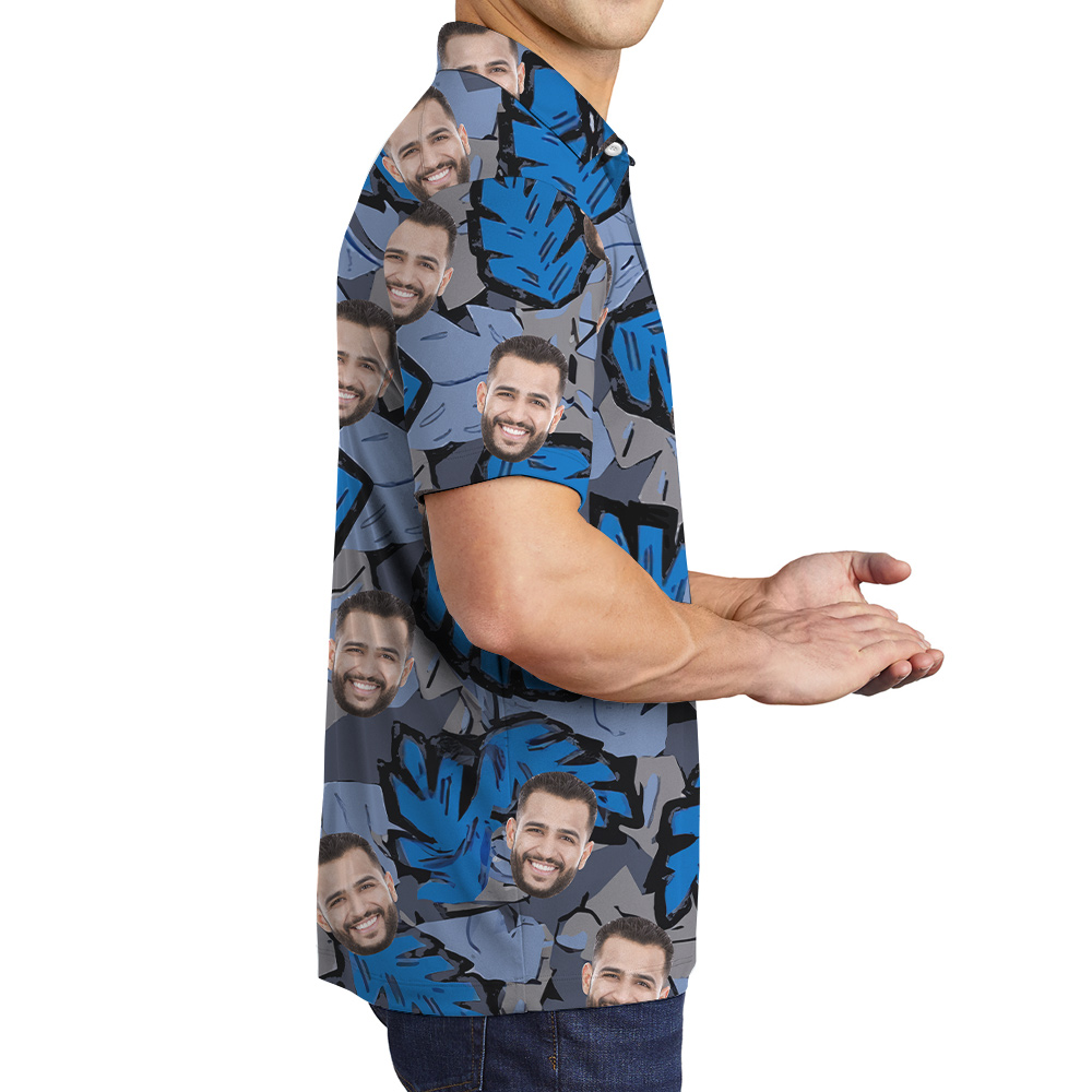 Tropical Blue Leave Custom Face Men's Polo Shirt