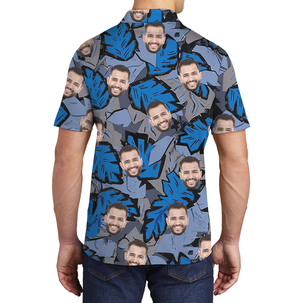 Tropical Blue Leave Custom Face Men's Polo Shirt