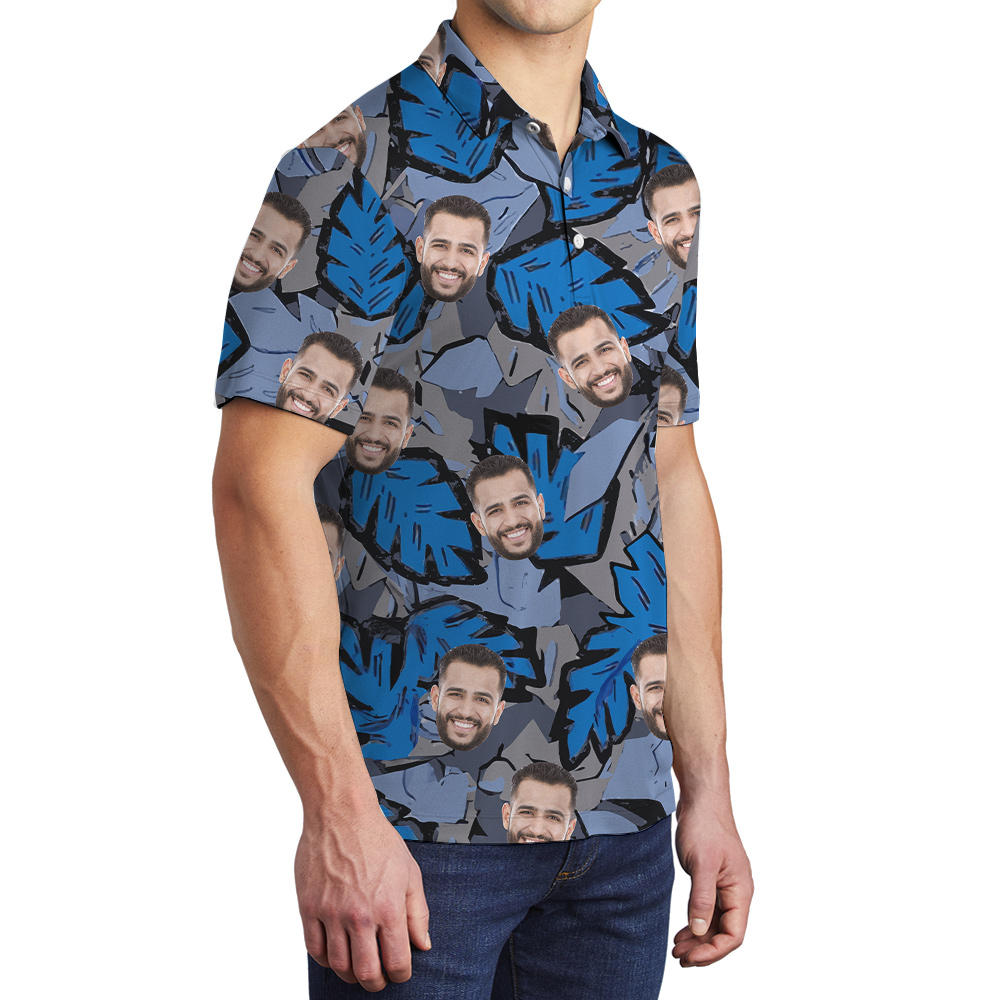 Tropical Blue Leave Custom Face Men's Polo Shirt