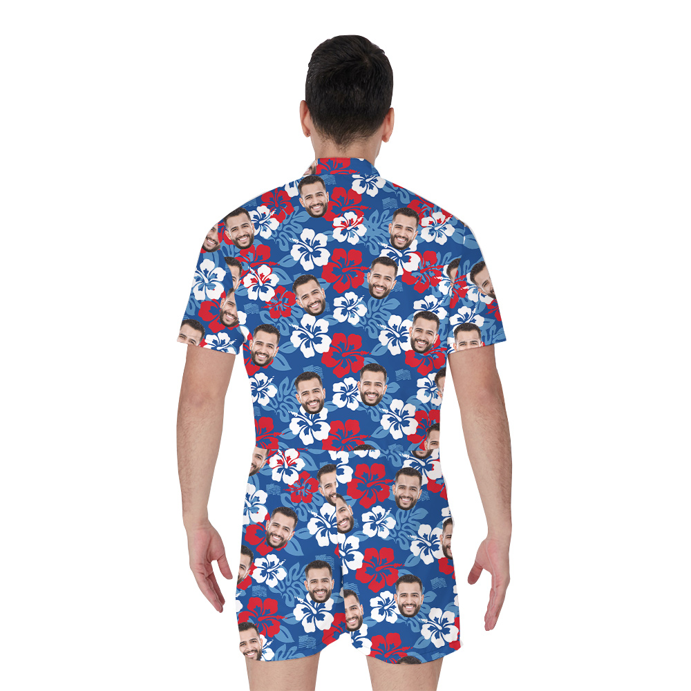 American Flag Hibiscus Blue American Flag Hawaiian Romper