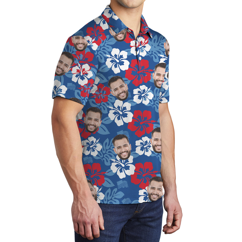 Custom Multiple Hibiscus Blue Men's Polo Shirt