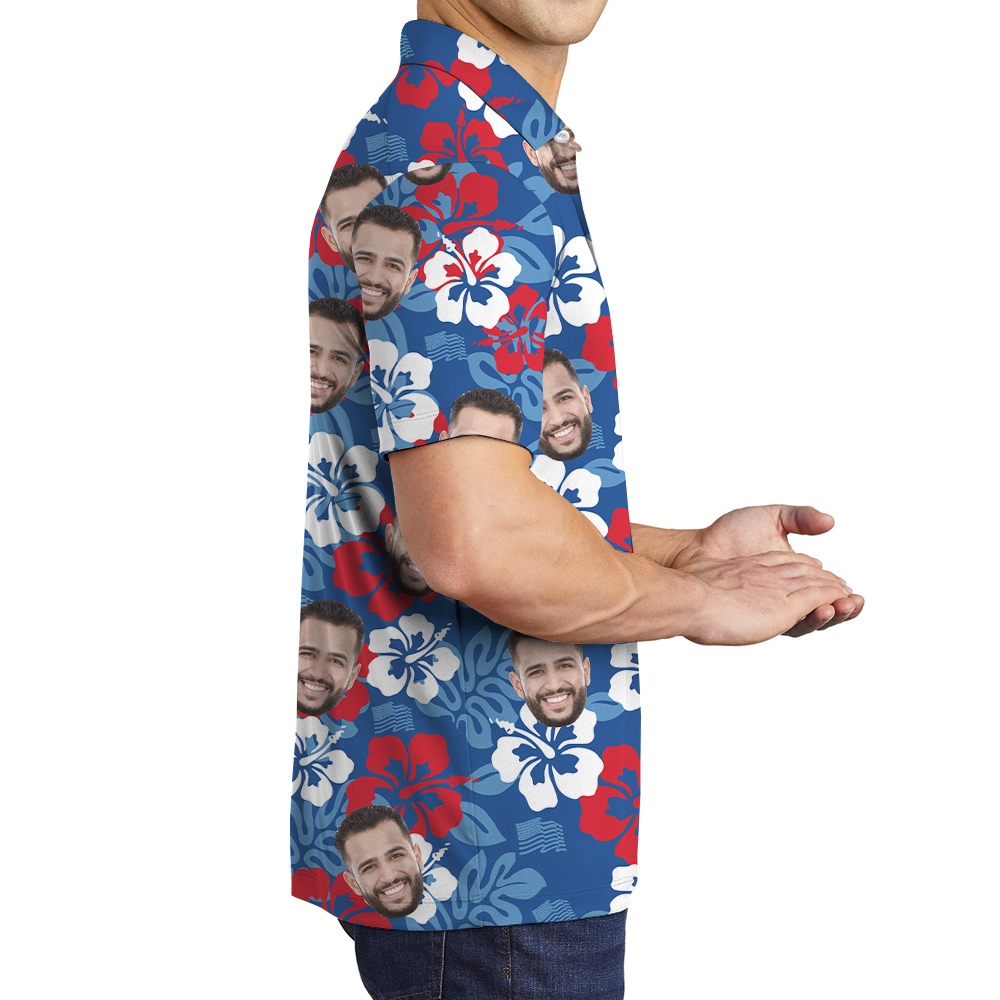 Custom Multiple Hibiscus Blue Men's Polo Shirt