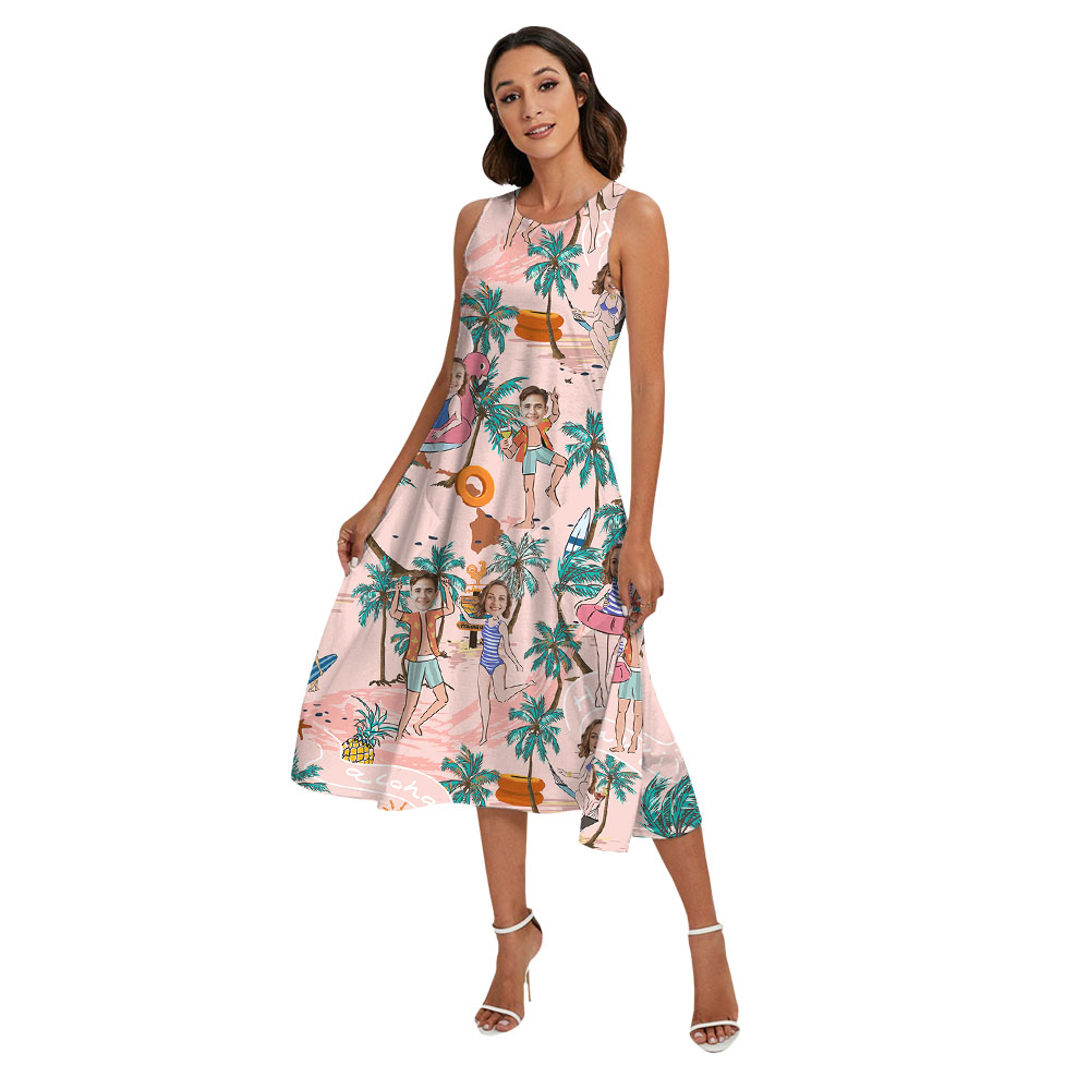Matching Family Shirt And Dress With Beach Themed And 2 Faces