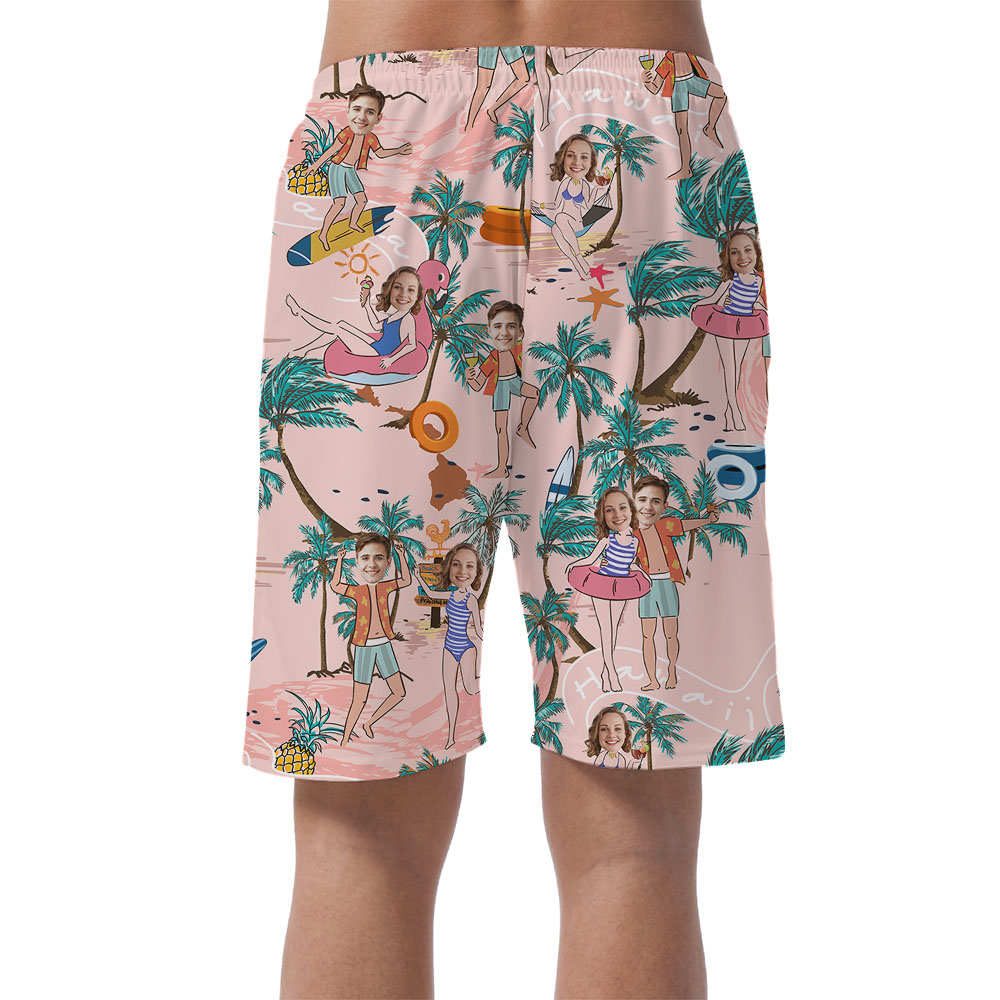 Personalized Men's Beach Shorts With Couple Faces
