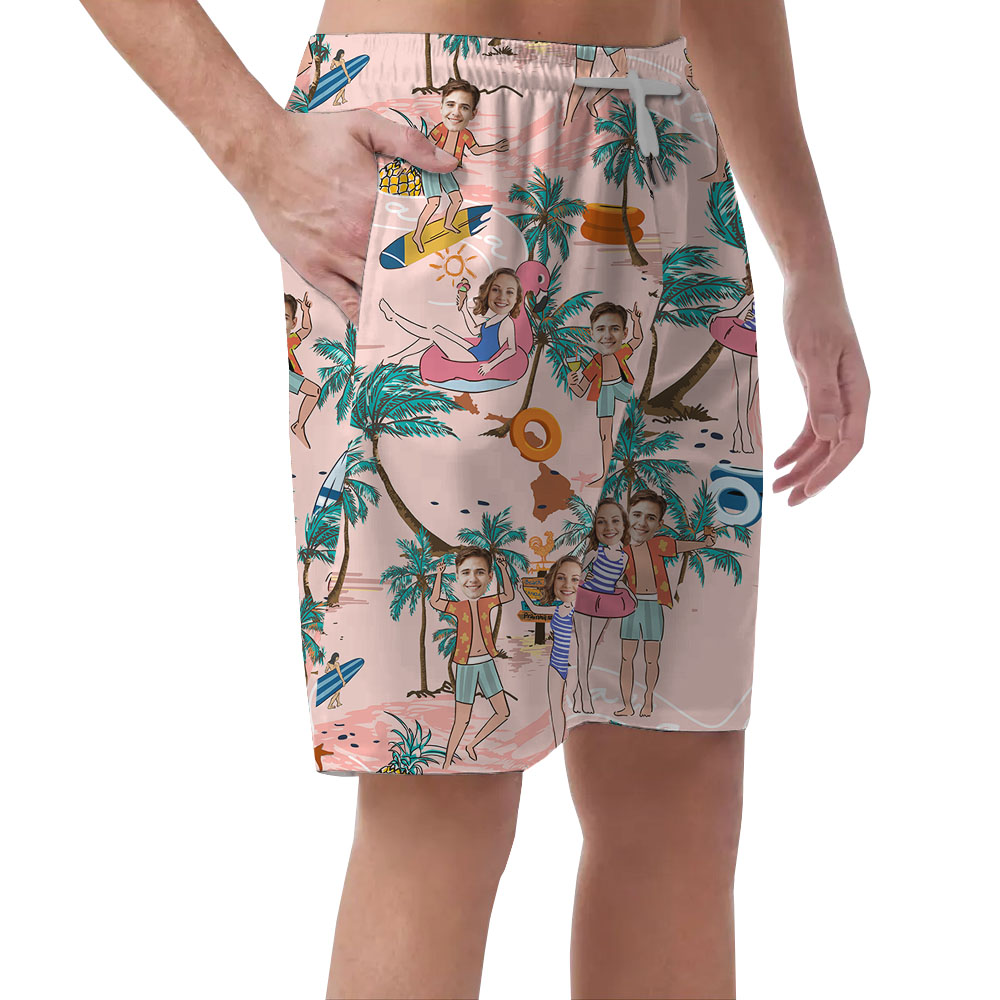 Personalized Men's Beach Shorts With Couple Faces