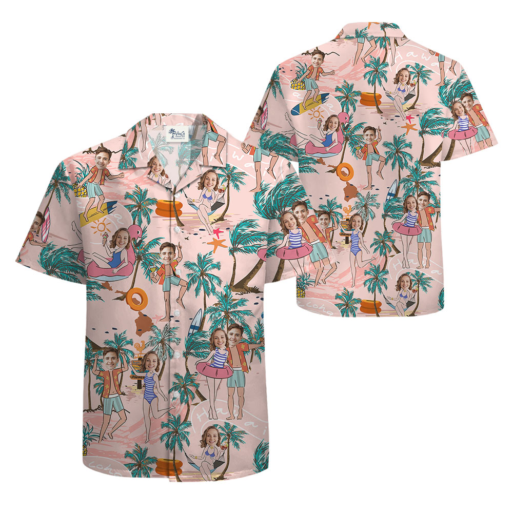Custom 2 Faces Beach Hawaiian Shirt For Couples