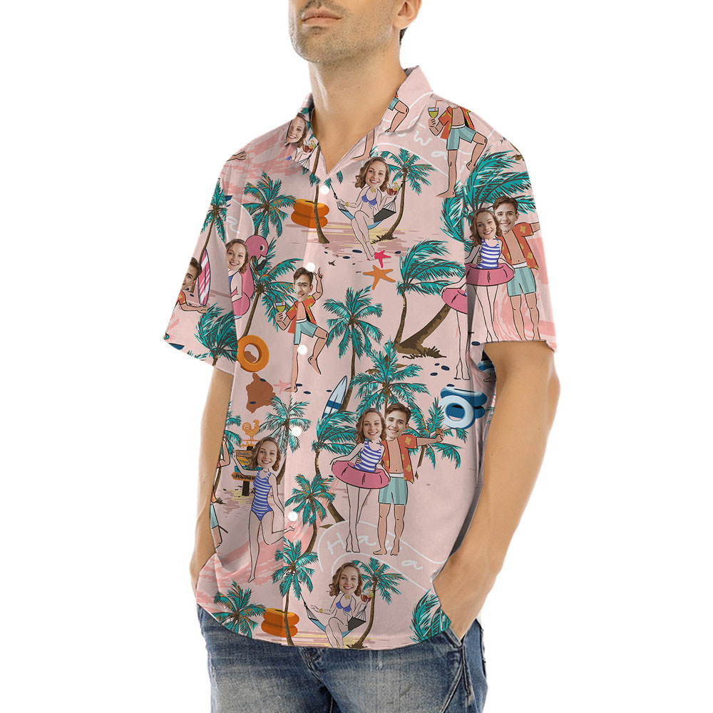 Custom 2 Faces Beach Hawaiian Shirt For Couples