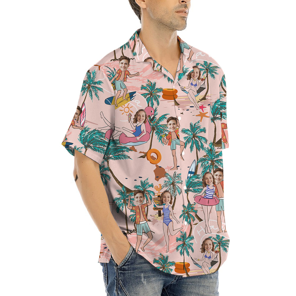 Custom 2 Faces Beach Hawaiian Shirt For Couples
