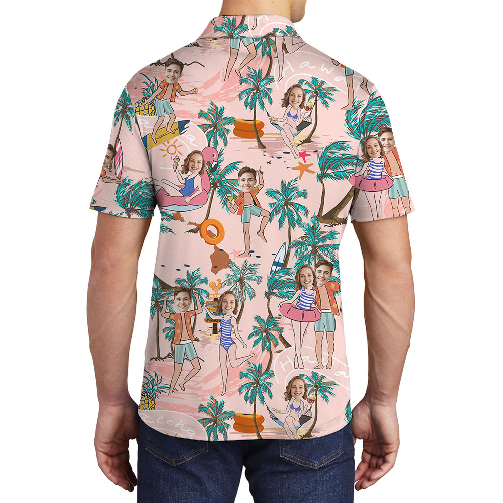 Personalized Beach Polo Shirt With Couple Faces