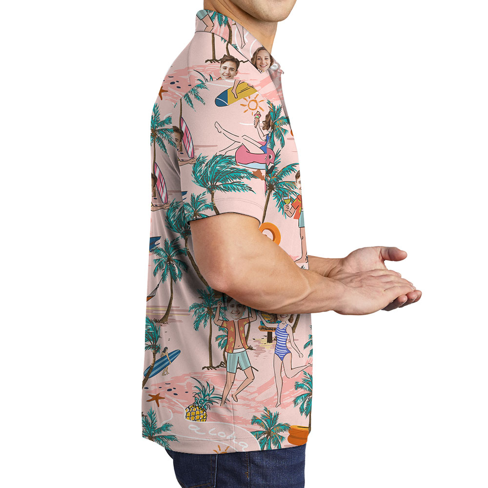 Personalized Beach Polo Shirt With Couple Faces