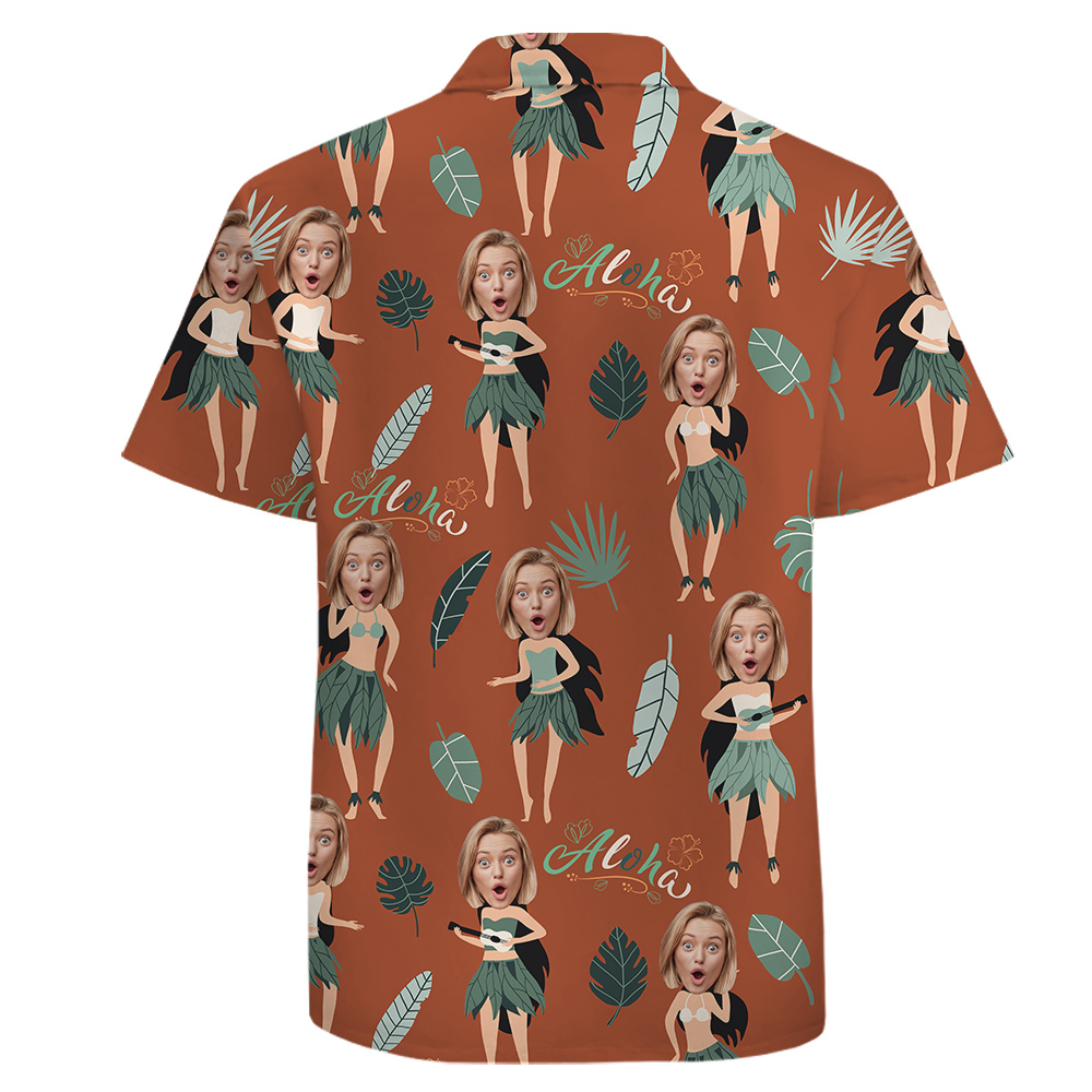 Custom 1-4 Wife Faces Cotton Hawaiian Orange Shirt for Men