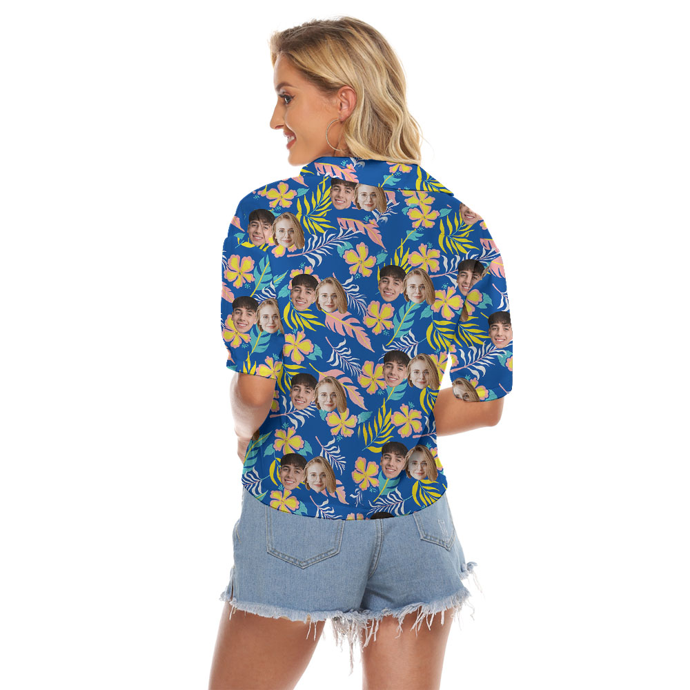 Custom Face Women's Crop Top With Blue Floral Pattern