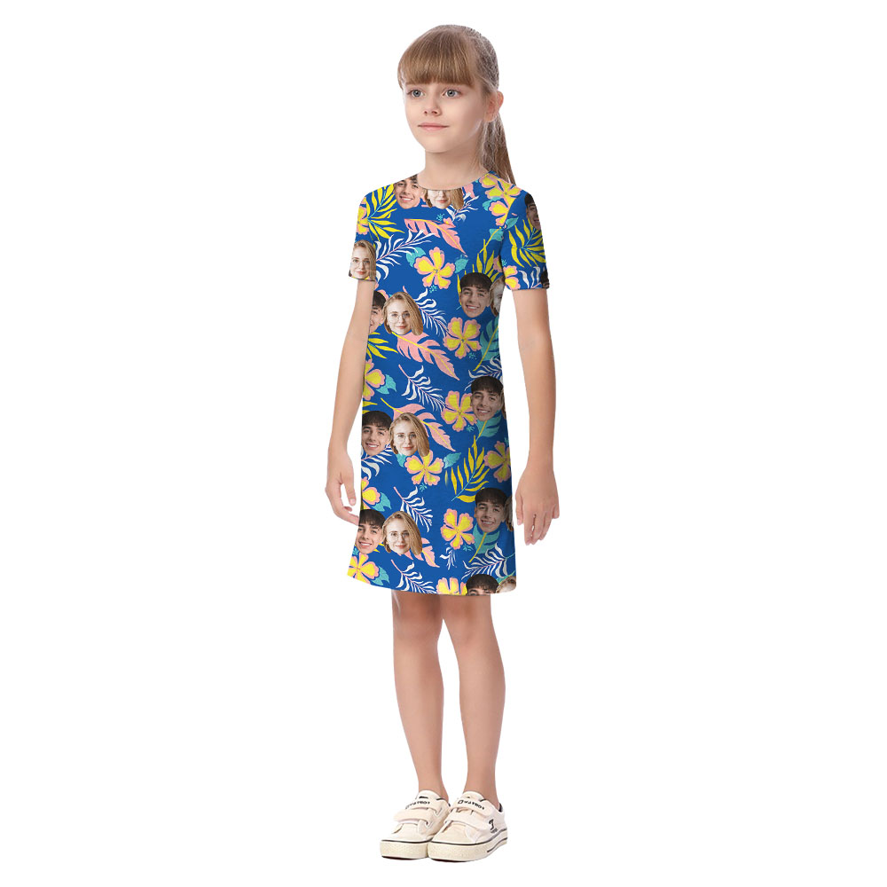 Blue Matching Hawaiian Shirt And Dress With 1-4 Pictures