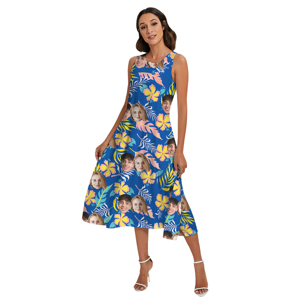 Blue Matching Hawaiian Shirt And Dress With 1-4 Pictures