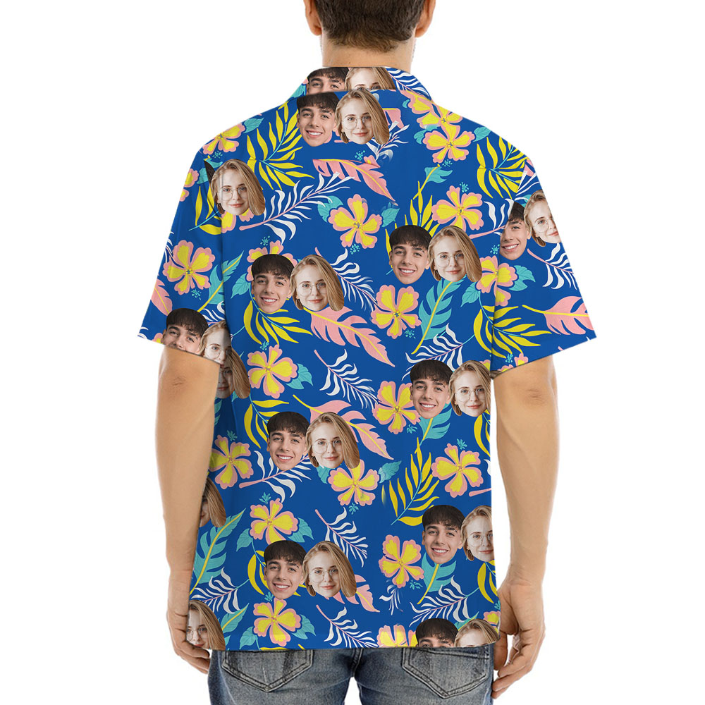 Floral Blue Personalized Hawaiian Shirt With 1-4 Faces