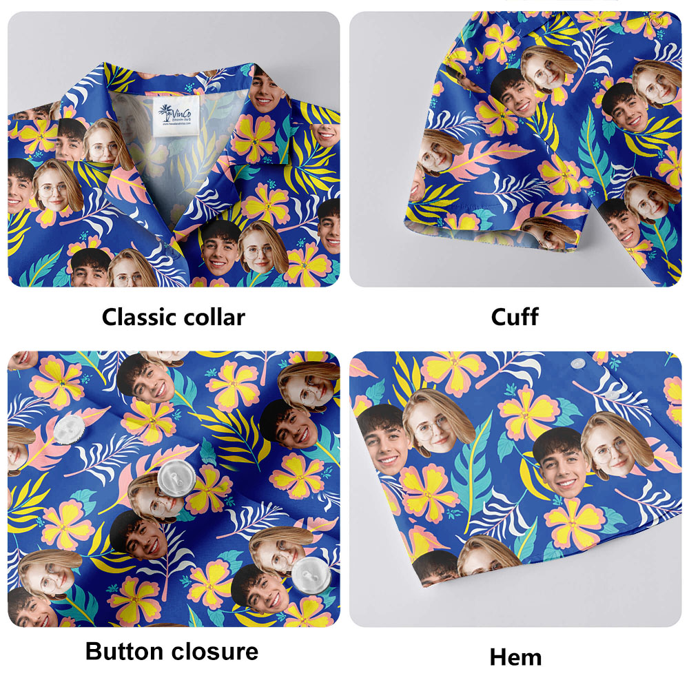 Floral Blue Personalized Hawaiian Shirt With 1-4 Faces